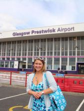 Zuzia Bogacz in front of Glasgow Prestwick Airport.