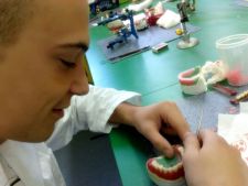 Lukasz is learning how to set up artificial teeth in complete dentures (GYSI Method).