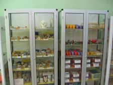 Glass cases with standard works in a lecturer room